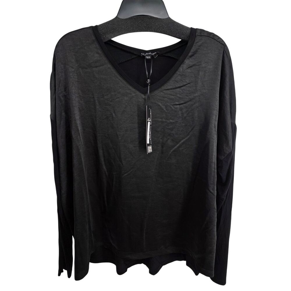 Charlie B NWT Satin Jersey Knit Top Black Size XL